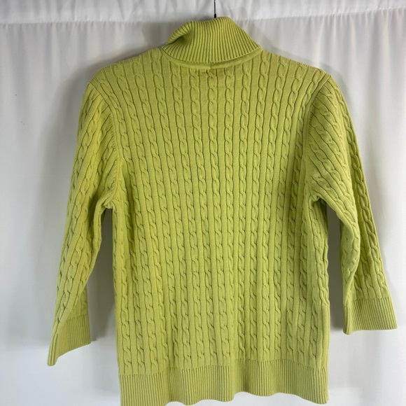 Pria Lime Green Cable Knit Turtleneck Sweater Vintage size: L 100% Cotton - Picture 8 of 10